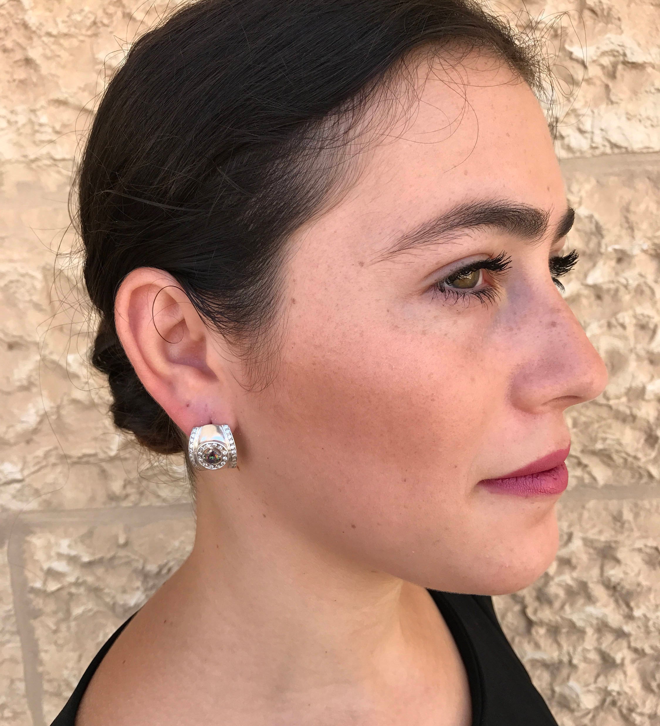 Mystic Topaz Earrings, Bezel Earrings, November Birthstone, Vintage Earrings, Wide Earrings, Natural Topaz, Birthstone Earrings,Mystic Topaz