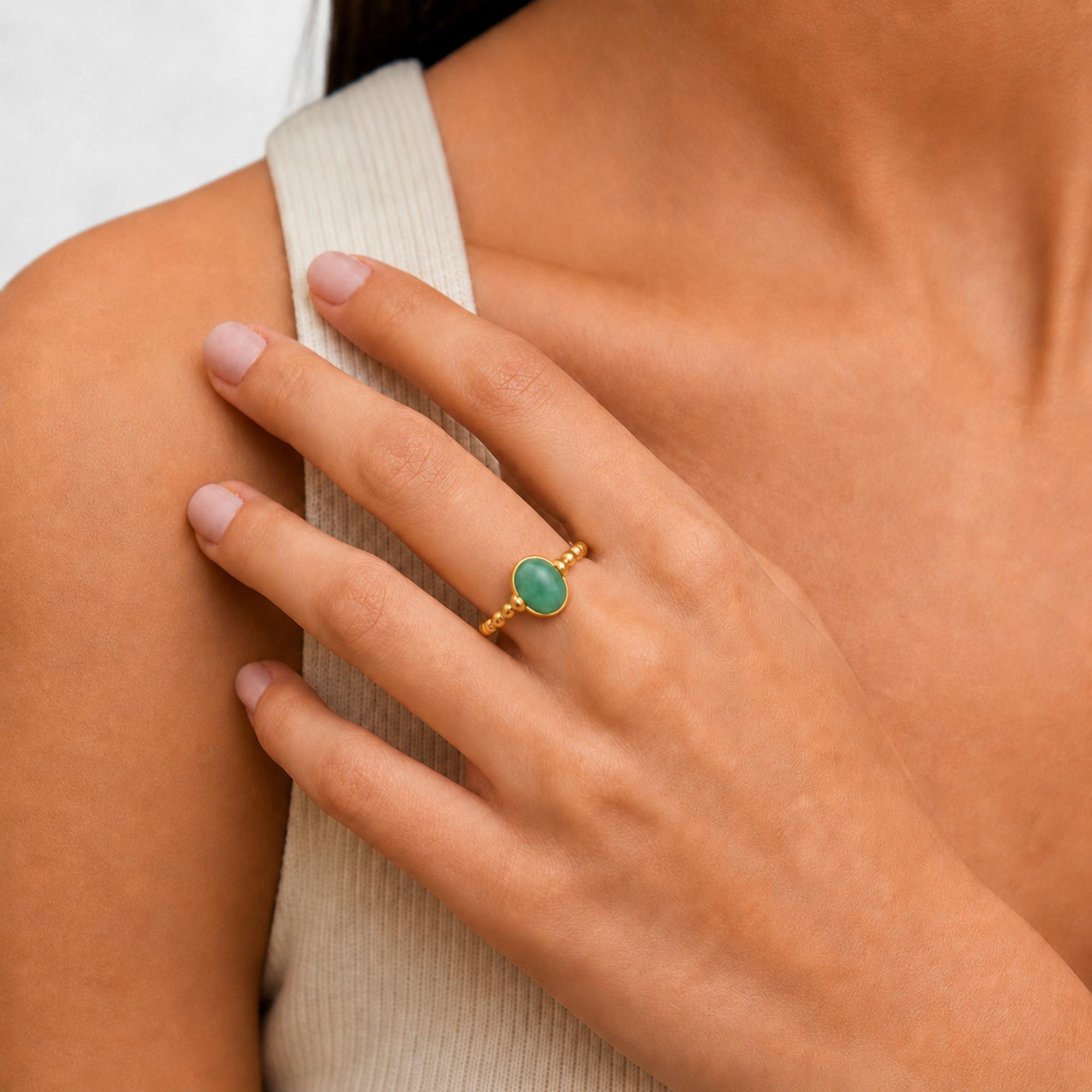 Elegant 18k Gold Vermeil Natural Emerald Ring in prong setting, perfect May birthstone gift for special occasions.