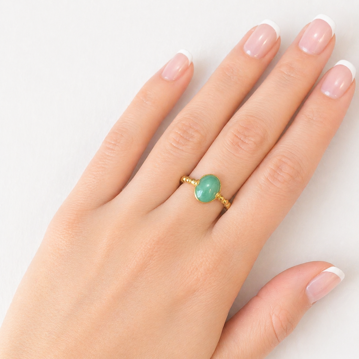 Elegant 18k Gold Vermeil Natural Emerald Ring in prong setting, perfect May birthstone gift for special occasions.