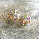 Citrine Flower Earrings - Colorful Flower Studs - Multistone Flower Earrings