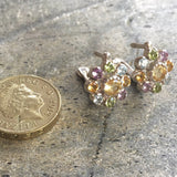 Citrine Flower Earrings - Colorful Flower Studs - Multistone Flower Earrings