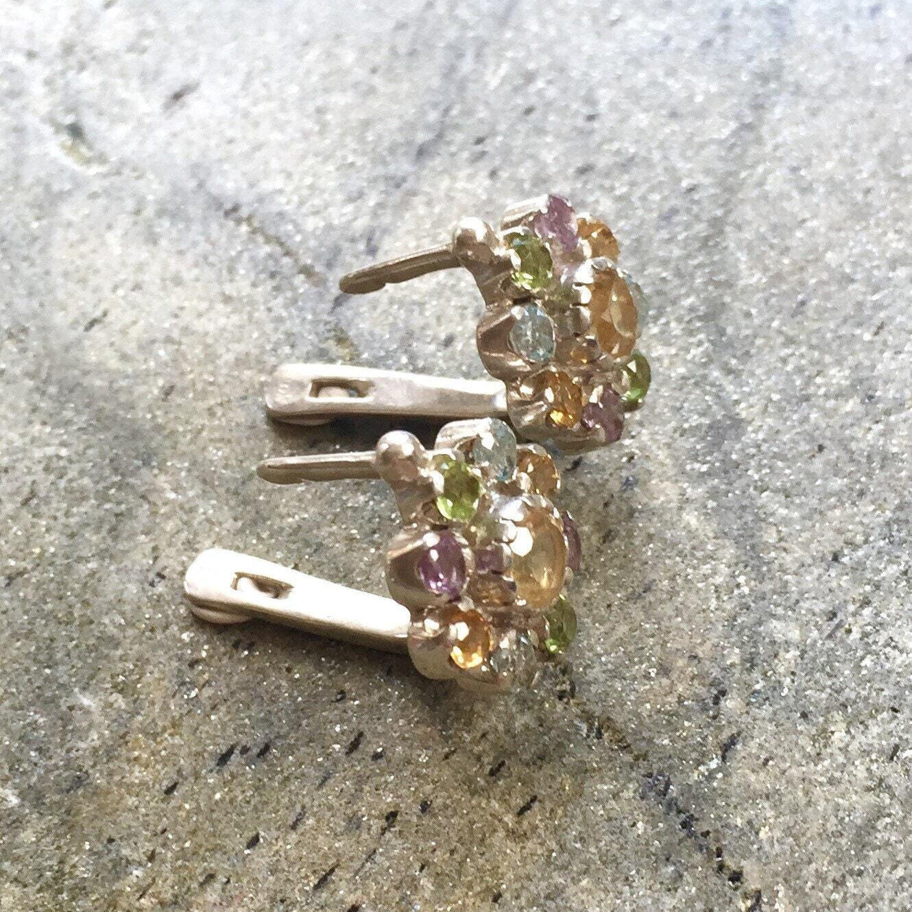Flower Earrings, Citrine Earrings, Natural Stones, Topaz Earrings, Birthstone Earrings, Vintage Earrings, Amethyst, Peridot, Pure Silver