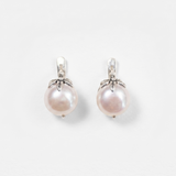 White Pearl Earrings - Pearl Statement Studs - Pearl Leaf Earrings