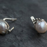 White Pearl Earrings - Pearl Statement Studs - Pearl Leaf Earrings