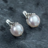 White Pearl Earrings - Pearl Statement Studs - Pearl Leaf Earrings