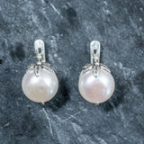 White Pearl Earrings - Pearl Statement Studs - Pearl Leaf Earrings