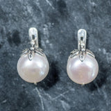 White Pearl Earrings - Pearl Statement Studs - Pearl Leaf Earrings