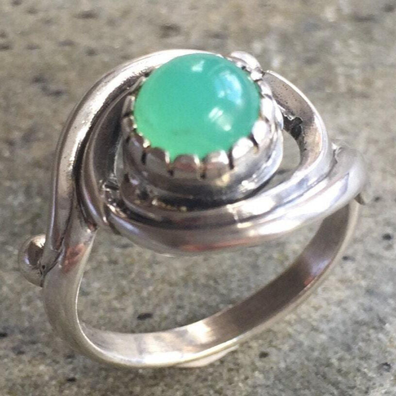 Chrysoprase Ring, Natural Chrysoprase, Australian Chrysoprase, Vintage Ring, May Birthstone, Real Chrysoprase, Vintage Design, Solid Silver