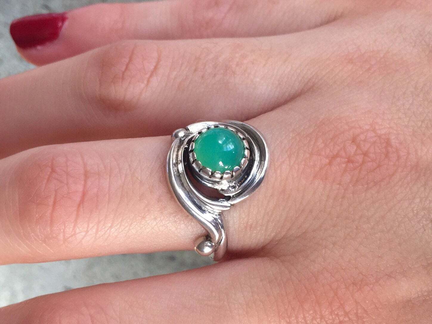 Chrysoprase Ring, Natural Chrysoprase, Australian Chrysoprase, Vintage Ring, May Birthstone, Real Chrysoprase, Vintage Design, Solid Silver
