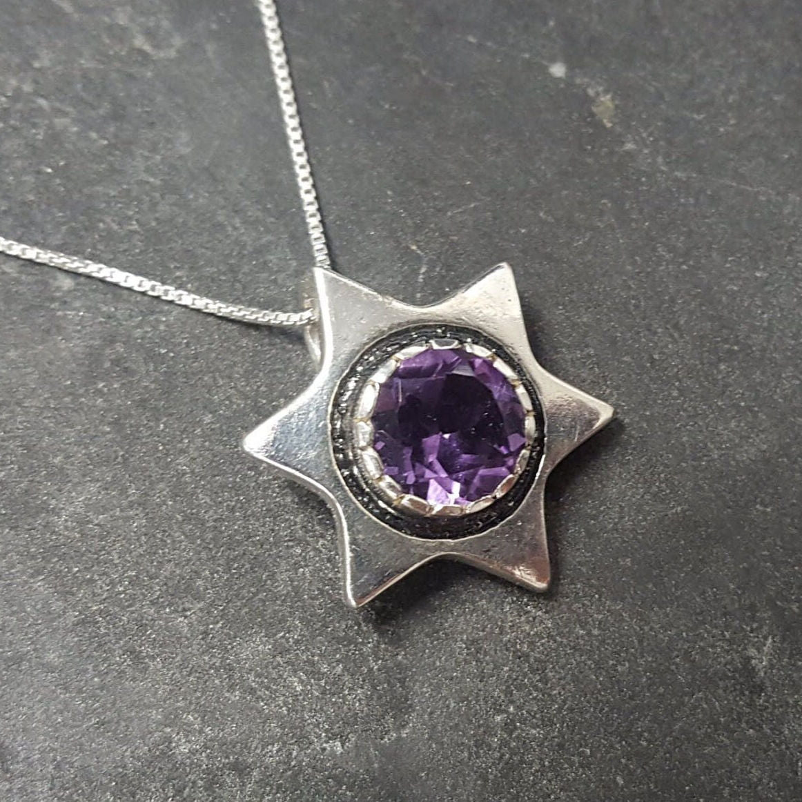 Star Pendant, Amethyst Pendant, Natural Amethyst, February Birthstone, Star of David Pendant, Vintage Star Pendant, Solid Silver Pendant