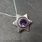 Star Pendant, Amethyst Pendant, Natural Amethyst, February Birthstone, Star of David Pendant, Vintage Star Pendant, Solid Silver Pendant