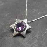 Star Pendant, Amethyst Pendant, Natural Amethyst, February Birthstone, Star of David Pendant, Vintage Star Pendant, Solid Silver Pendant