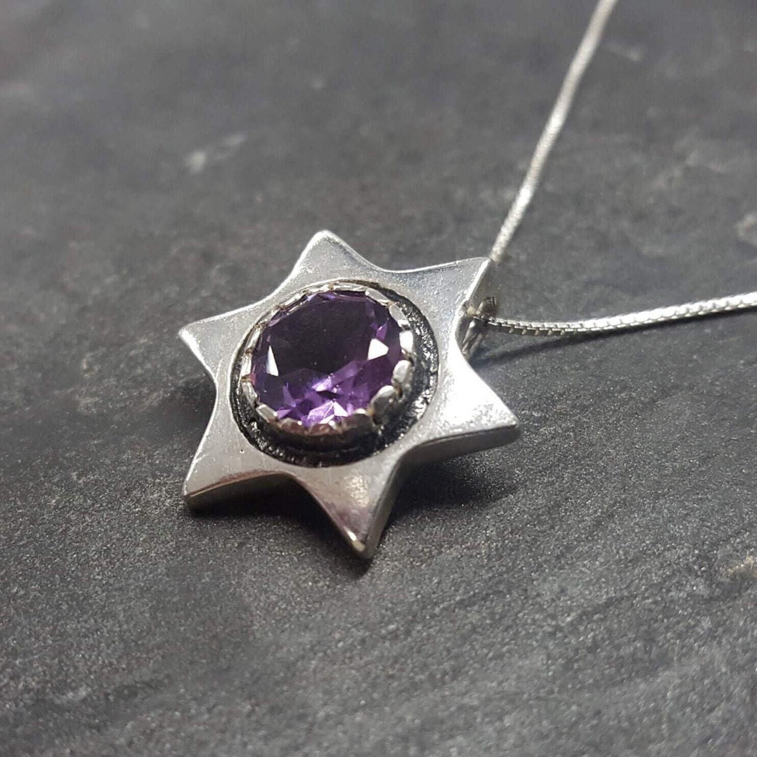 Star Pendant, Amethyst Pendant, Natural Amethyst, February Birthstone, Star of David Pendant, Vintage Star Pendant, Solid Silver Pendant