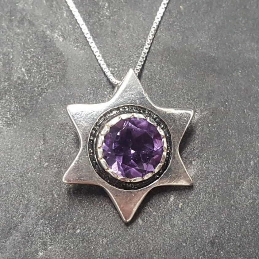 Star Pendant, Amethyst Pendant, Natural Amethyst, February Birthstone, Star of David Pendant, Vintage Star Pendant, Solid Silver Pendant