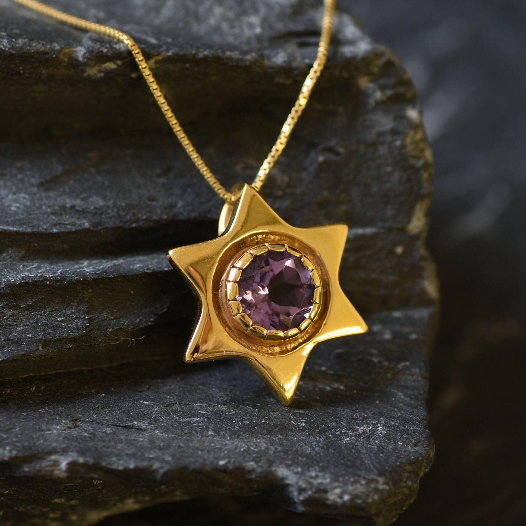 Star Pendant, Amethyst Pendant, Natural Amethyst, February Birthstone, Star of David Pendant, Vintage Star Pendant, Solid Silver Pendant(1)