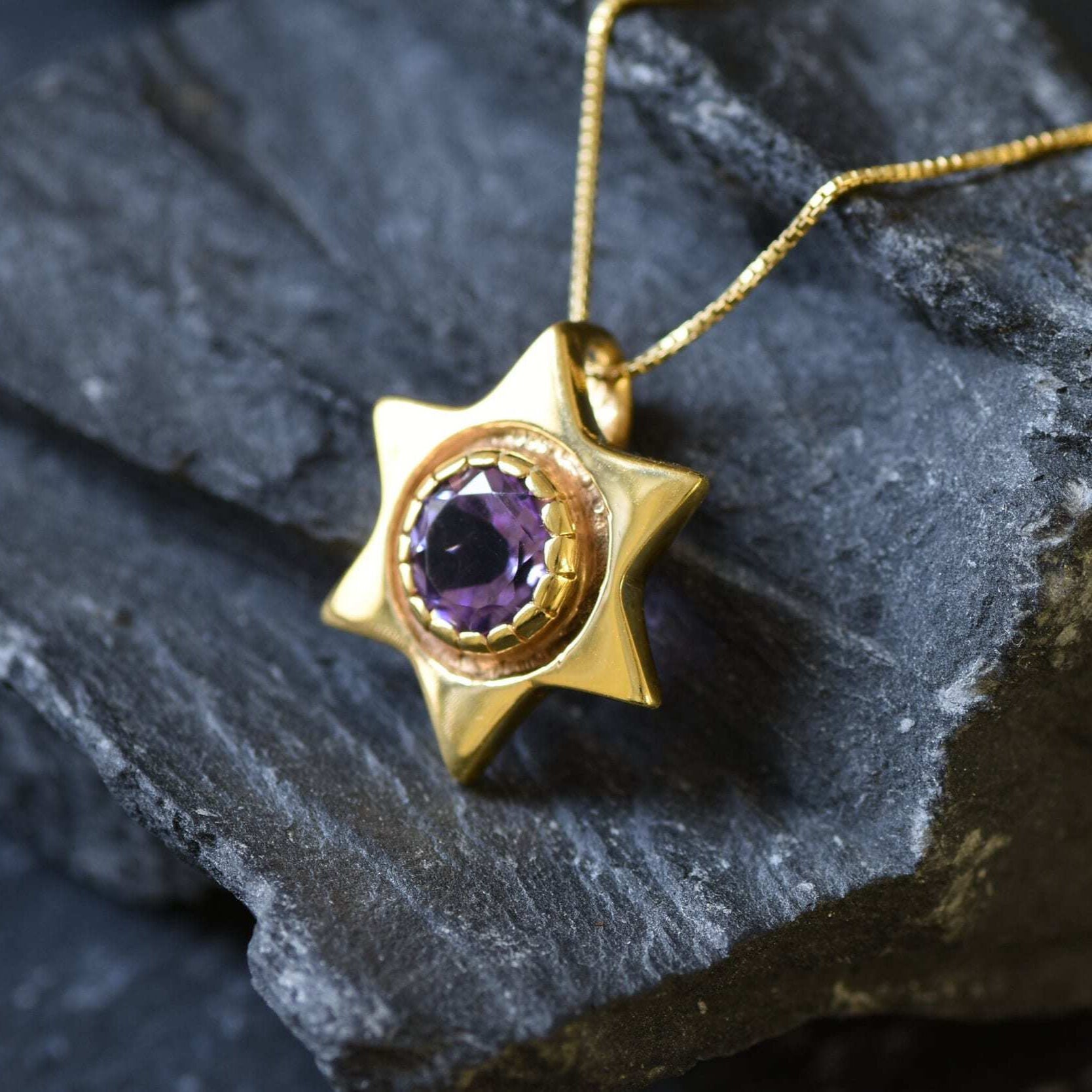 Star Pendant, Amethyst Pendant, Natural Amethyst, February Birthstone, Star of David Pendant, Vintage Star Pendant, Solid Silver Pendant(1)