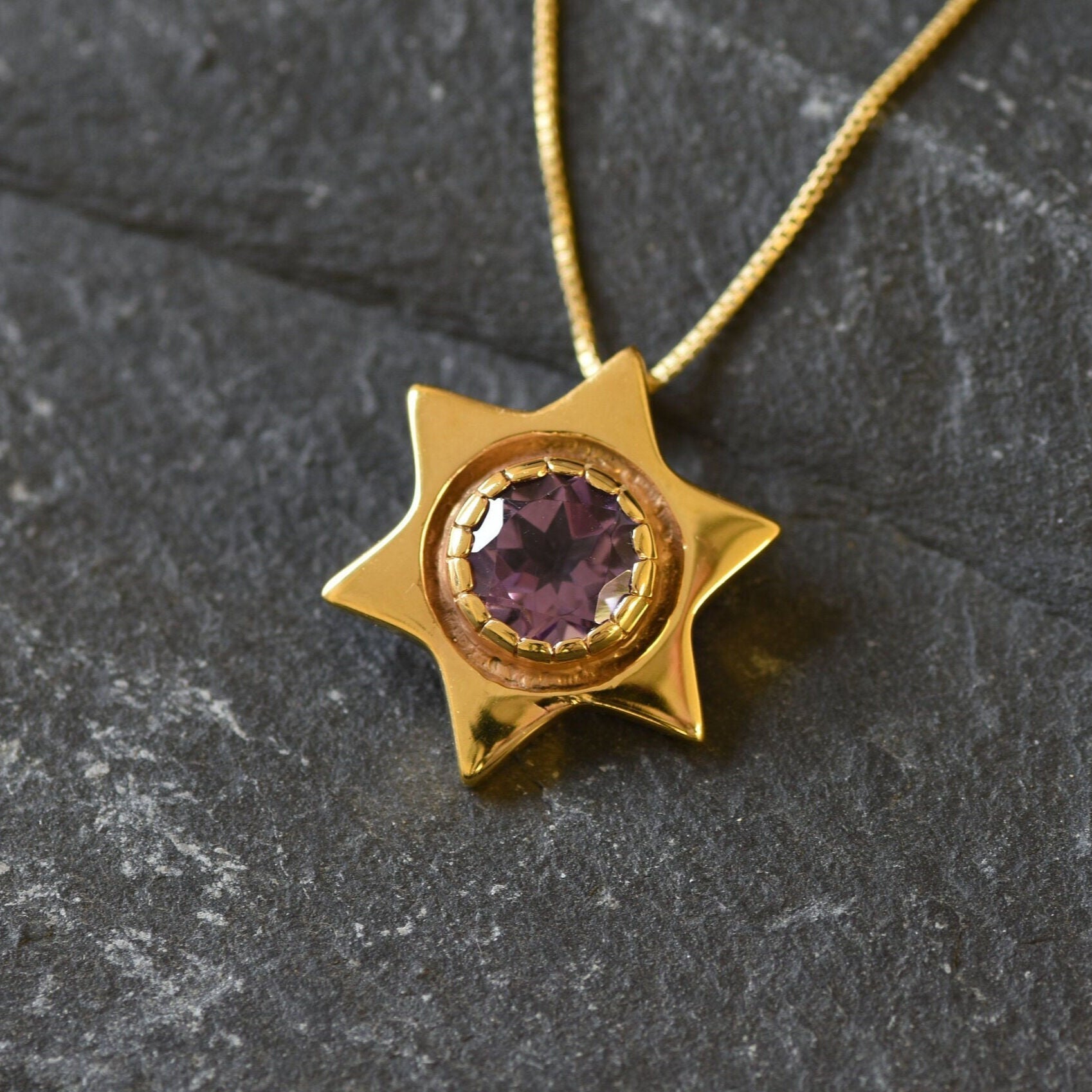 Star Pendant, Amethyst Pendant, Natural Amethyst, February Birthstone, Star of David Pendant, Vintage Star Pendant, Solid Silver Pendant(1)