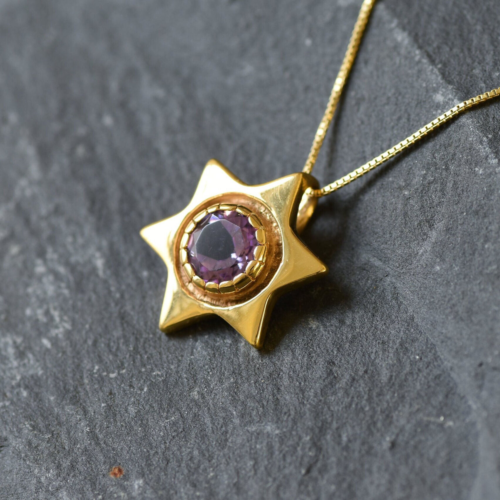 Star Pendant, Amethyst Pendant, Natural Amethyst, February Birthstone, Star of David Pendant, Vintage Star Pendant, Solid Silver Pendant(1)