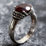 Solitaire Garnet Ring - Real Garnet Ring - Red Boho Ring