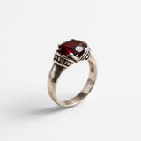 Solitaire Garnet Ring - Real Garnet Ring - Red Boho Ring