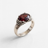 Solitaire Garnet Ring - Real Garnet Ring - Red Boho Ring
