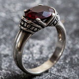 Solitaire Garnet Ring - Real Garnet Ring - Red Boho Ring