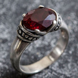 Solitaire Garnet Ring - Real Garnet Ring - Red Boho Ring