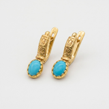 Gold Turquoise Earrings - Natural Turquoise Earrings, Blue Tribal Earrings