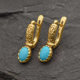 Gold Turquoise Earrings - Natural Turquoise Earrings, Blue Tribal Earrings