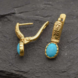 Gold Turquoise Earrings - Natural Turquoise Earrings, Blue Tribal Earrings