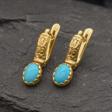 Gold Turquoise Earrings - Natural Turquoise Earrings, Blue Tribal Earrings