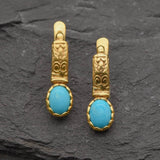 Gold Turquoise Earrings - Natural Turquoise Earrings, Blue Tribal Earrings