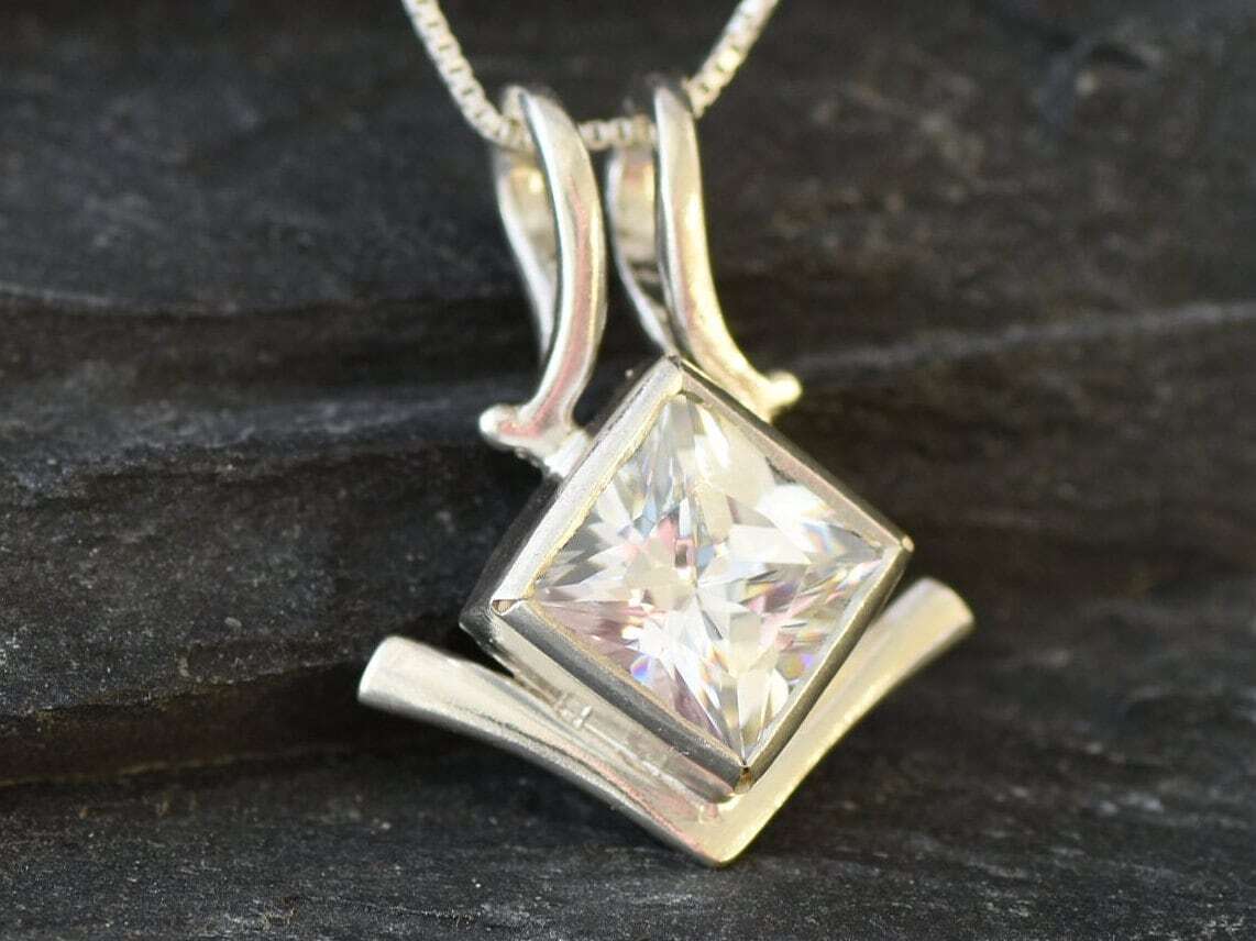 Diamond Pendant, Created Diamond, Sparkly Pendant, Tribal Pendant, Square Pendant, Solitaire Pendant, Unique Pendant, CZ Pendant, 925 Silver