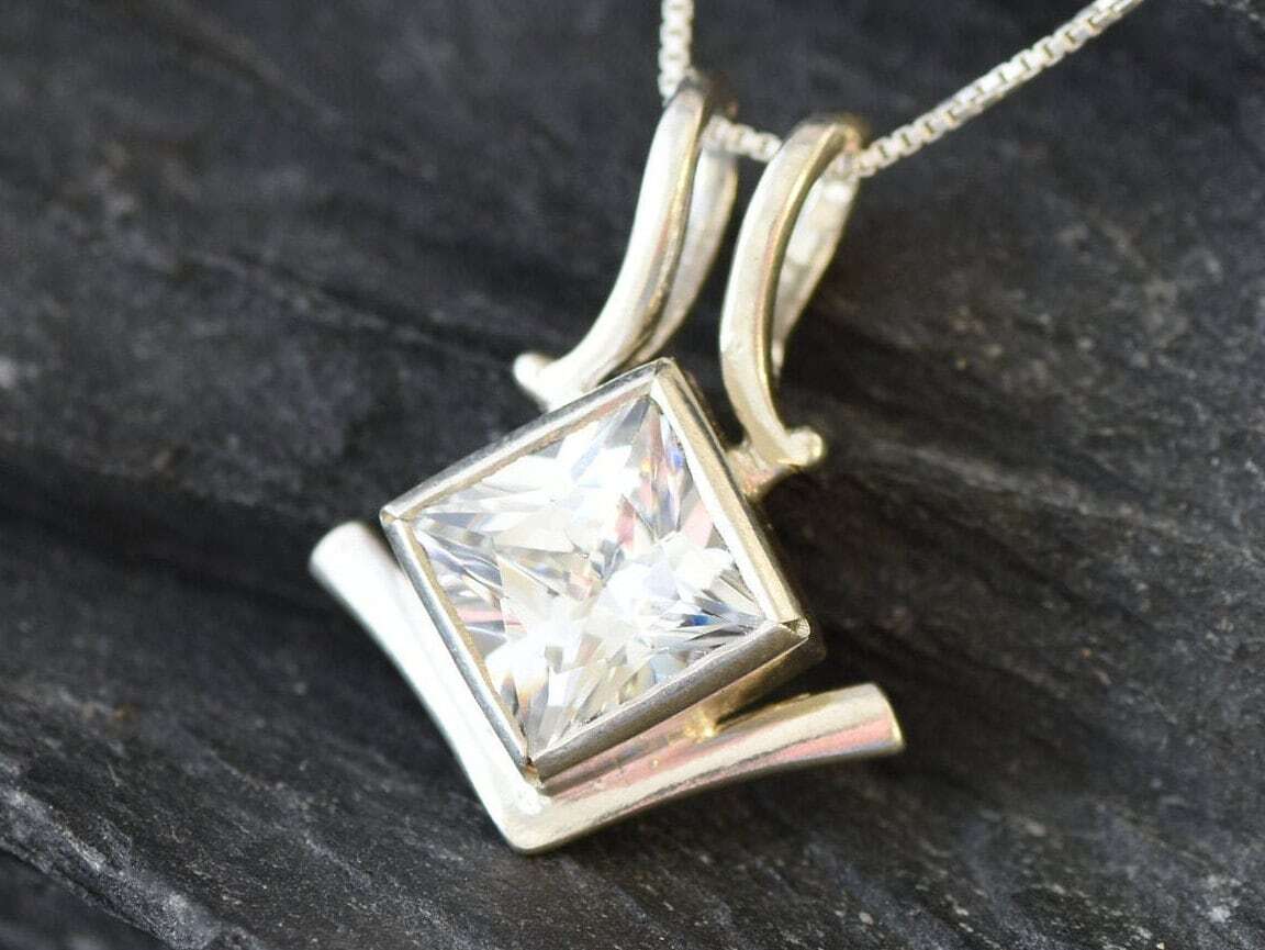 Diamond Pendant, Created Diamond, Sparkly Pendant, Tribal Pendant, Square Pendant, Solitaire Pendant, Unique Pendant, CZ Pendant, 925 Silver