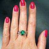 Natural Malachite Ring - Green Solitaire Ring - Vintage Leaf Ring