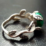 Natural Malachite Ring - Green Solitaire Ring - Vintage Leaf Ring