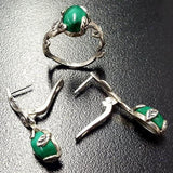 Natural Malachite Ring - Green Solitaire Ring - Vintage Leaf Ring