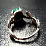 Natural Malachite Ring - Green Solitaire Ring - Vintage Leaf Ring