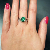 Natural Malachite Ring - Green Solitaire Ring - Vintage Leaf Ring