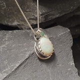 Opal Pendant, Natural Australian Opal, Teardrop Pendant, Vintage Pendant, October Birthstone, White Pendant, Solid Silver Pendant, Emerald