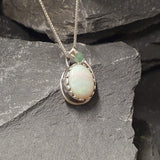 Opal Pendant, Natural Australian Opal, Teardrop Pendant, Vintage Pendant, October Birthstone, White Pendant, Solid Silver Pendant, Emerald