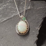 Opal Pendant, Natural Australian Opal, Teardrop Pendant, Vintage Pendant, October Birthstone, White Pendant, Solid Silver Pendant, Emerald