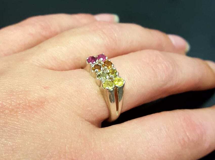 Tourmaline Band, Natural Tourmaline, October Birthstone, Silver Double Band, Vintage Ring, Pink Vintage Ring, Multistone Ring, Tourmaline