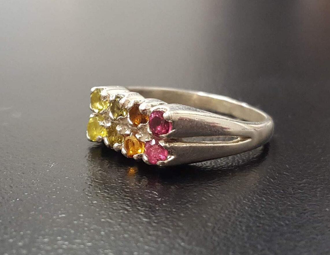Tourmaline Band, Natural Tourmaline, October Birthstone, Silver Double Band, Vintage Ring, Pink Vintage Ring, Multistone Ring, Tourmaline