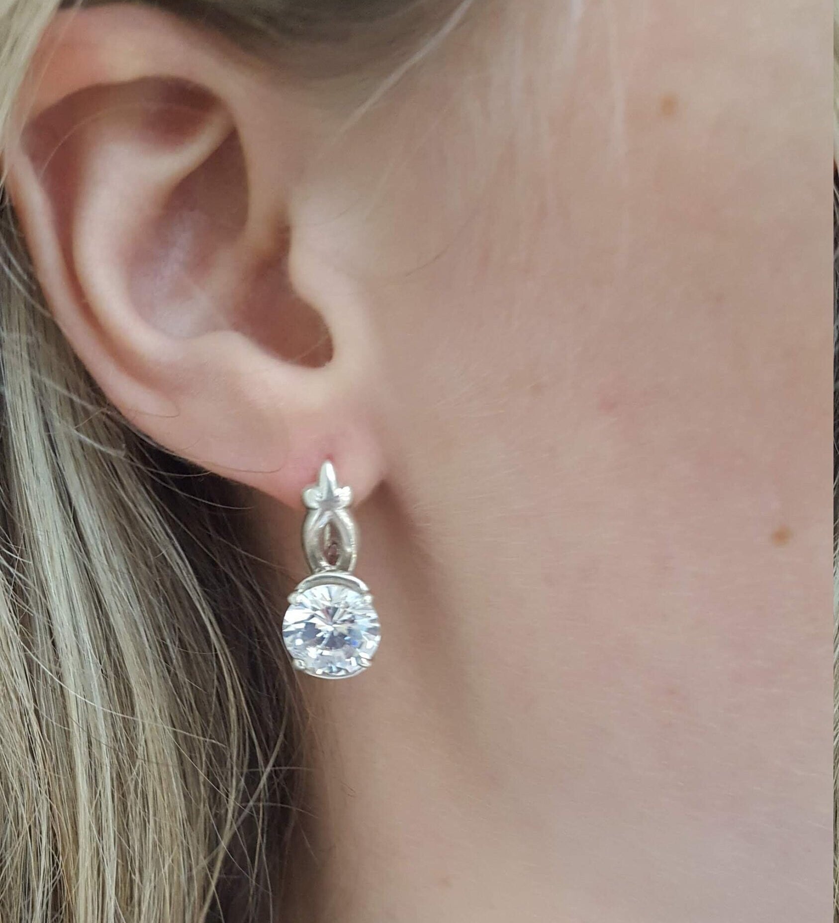 Diamond Earrings, Created Diamond, Sparkly Earrings, Vintage Earrings, Valentines Gift, Bridal Earrings, Heavy Earrings, Silver Earrings