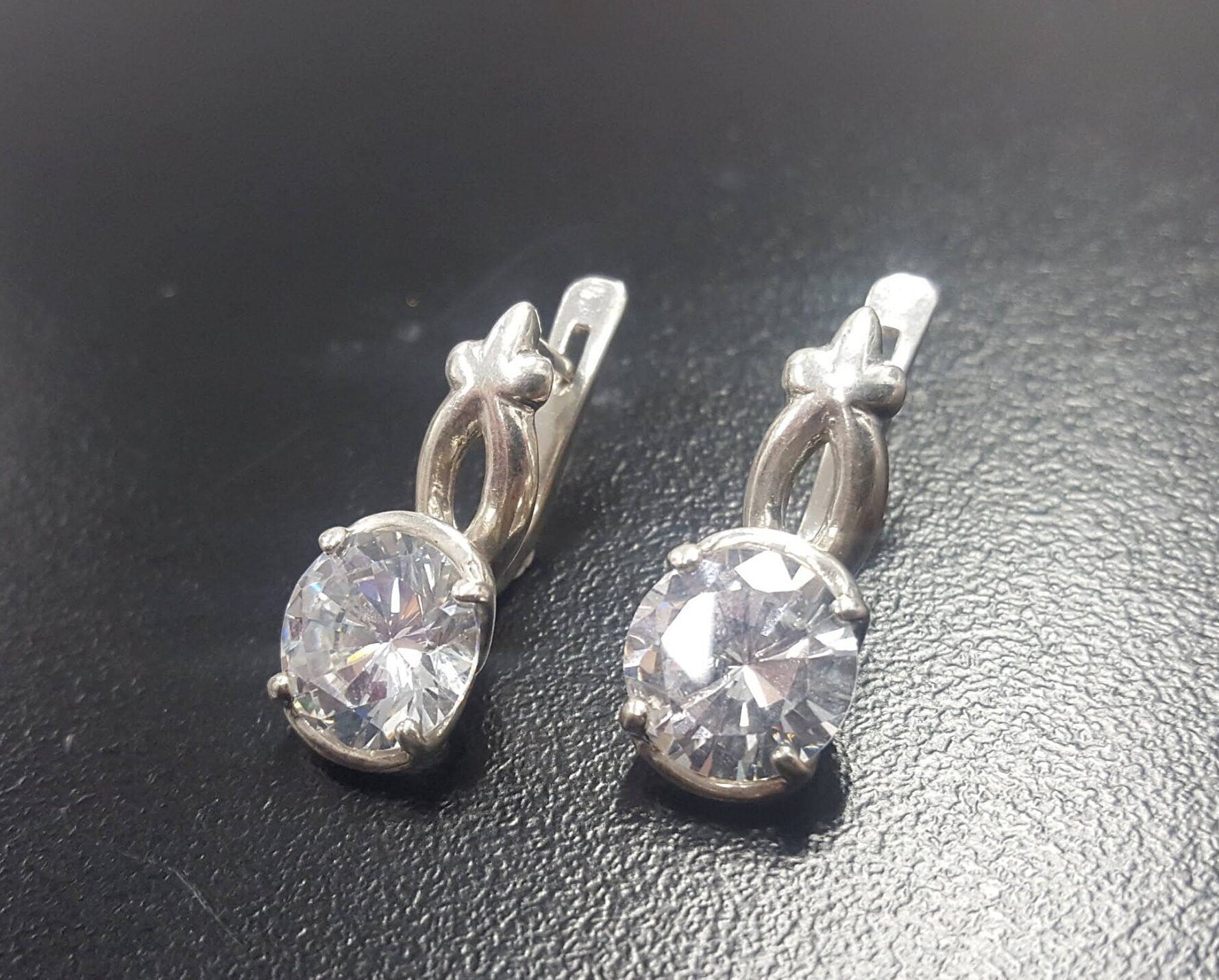 Diamond Earrings, Created Diamond, Sparkly Earrings, Vintage Earrings, Valentines Gift, Bridal Earrings, Heavy Earrings, Silver Earrings
