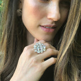 Diamond Cocktail Ring - Statement Flower Ring - Diamond Silver Ring