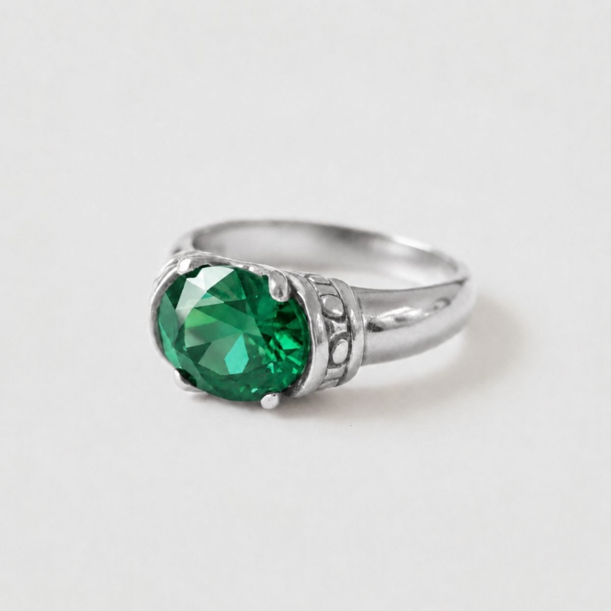 Created Emerald Ring made in 925 Sterling Silver with Oval Created Green Emerald in Solitaire setting, May Birthstone gift idea, symbolizes, ideal for everyday wear and perfect for birthday gifting and special occasions.