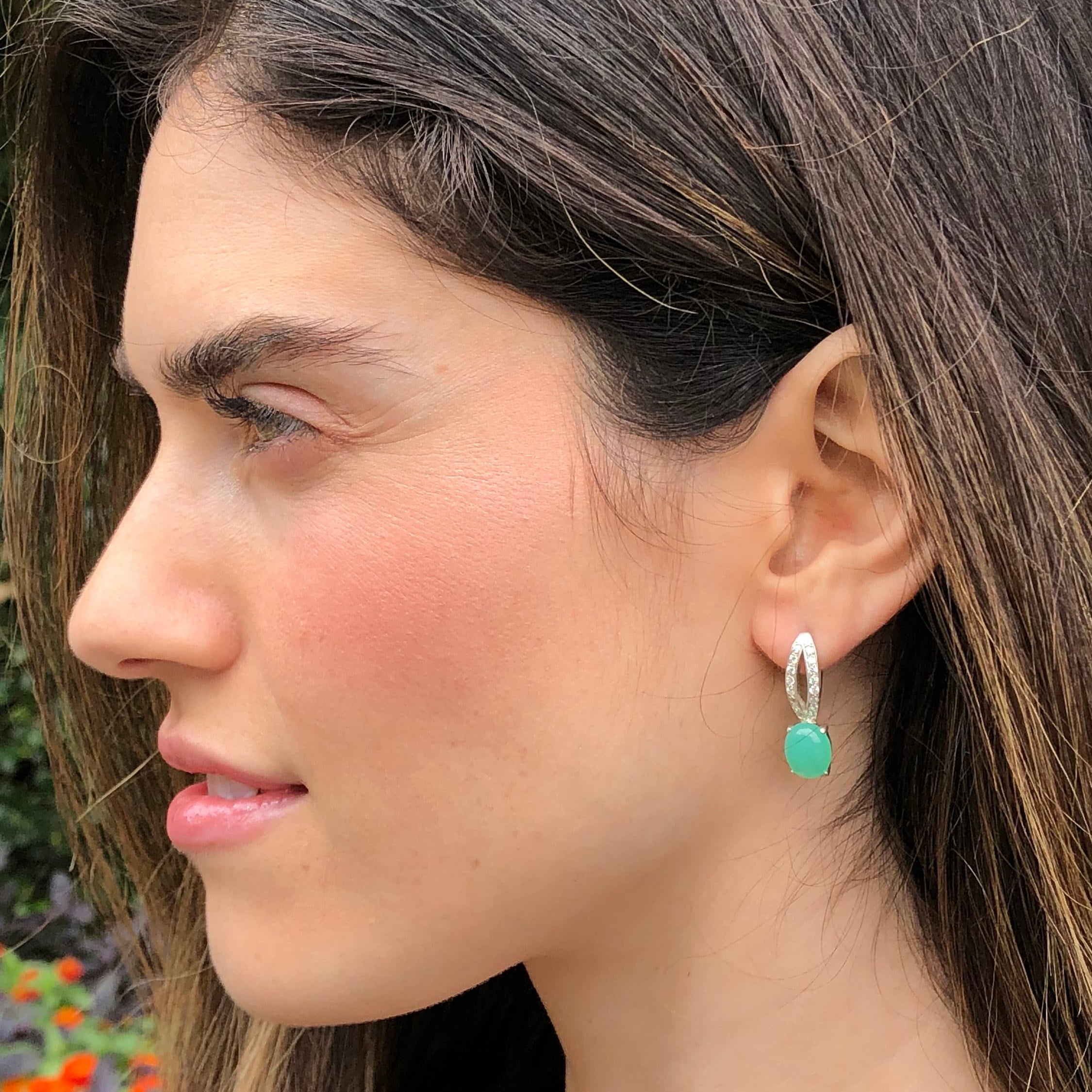 Chrysoprase Earrings, Natural Chrysoprase, Green Chrysoprase, May Birthstone, Vintage Earrings, Green Earrings, Silver Earrings, Chrysoprase(1)