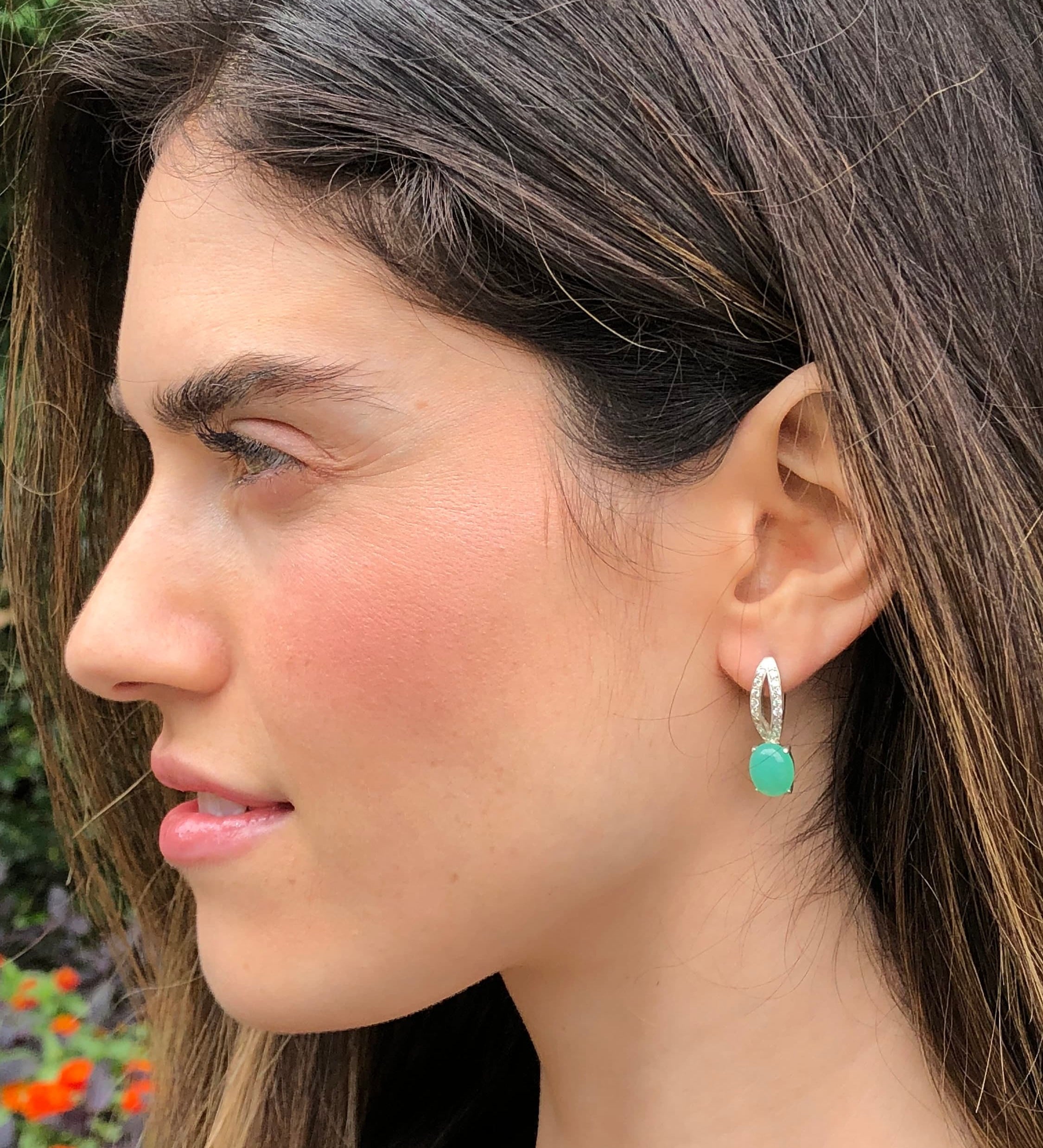 Chrysoprase Earrings, Natural Chrysoprase, Green Chrysoprase, May Birthstone, Vintage Earrings, Green Earrings, Silver Earrings, Chrysoprase(1)